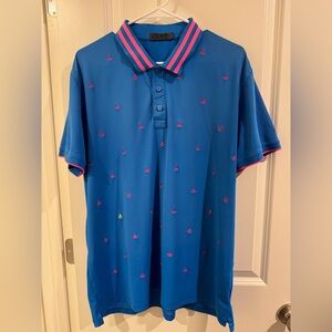 G/FORE Blue Golf Polo with Pink Skulls